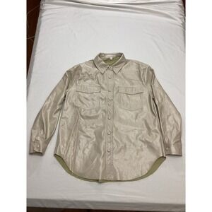 Grey Lab Los Angeles Faux Leather Button Down Outerwear Womens Size Small Beige